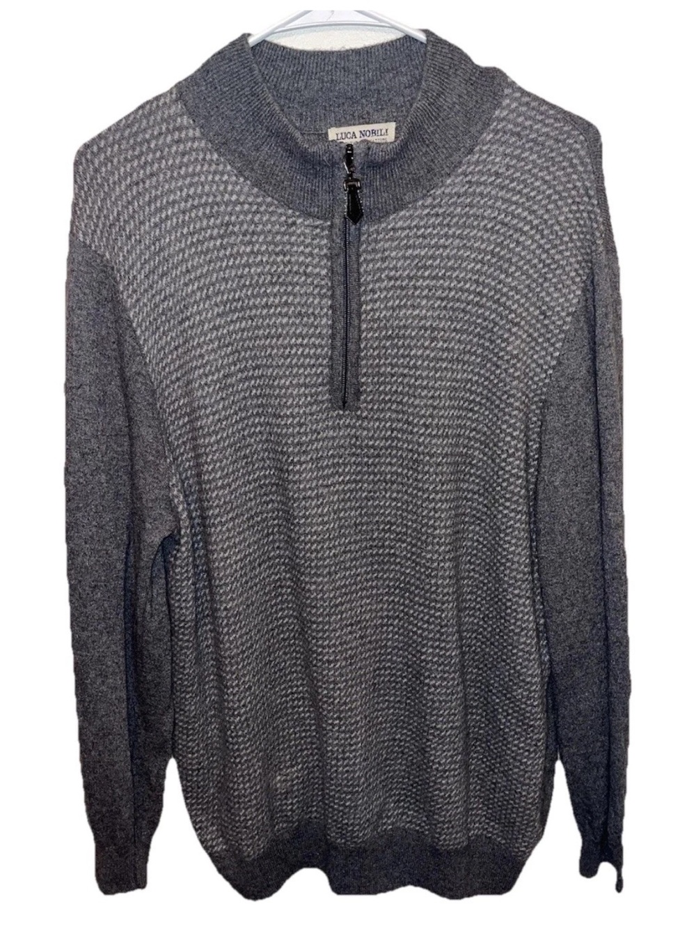 Luca Nobili Mens Wool Cashmere Blend Quarter Zip Houndstooth Sweater Size XL EUC